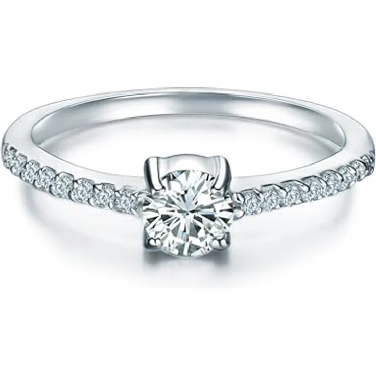 Trilani Damen-Ring Sterling Silber, Zirkonia weiß im Brillantschliff, Verlobungsring mit Schmuckbox – Bild 1