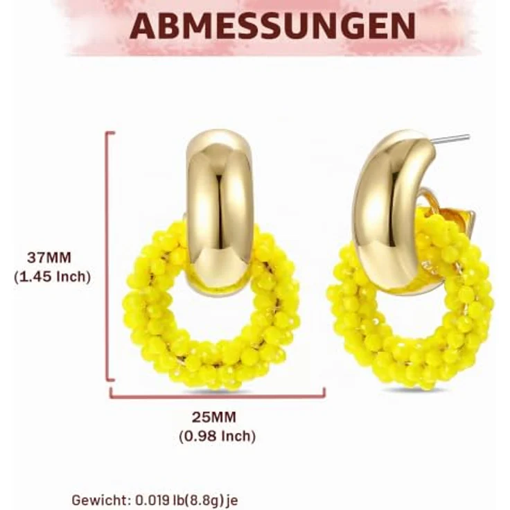 BREPINE Gelb Boho Kreis Ohrringe, handgewebt mit Kristallperlen, hängend, perfekt für Sommer- und Festivalmode – Bild 4