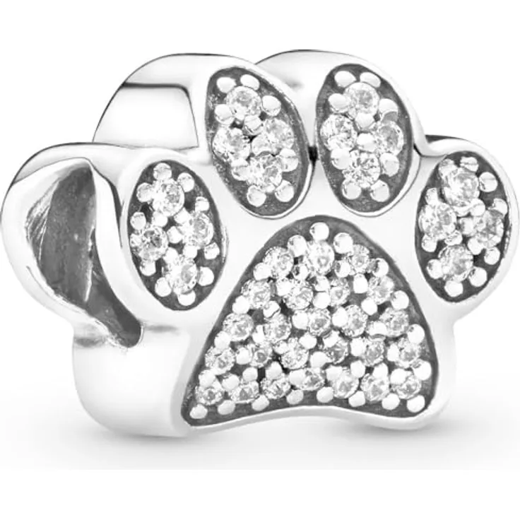 PANDORA Charm - Pfote, 791714CZ aus 925er Silber, hochglanzpoliert und geschwärzt