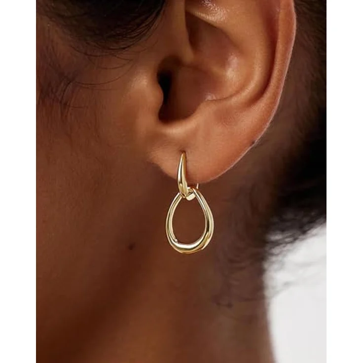 MUMREUES Hängende Creolen Ohrringe, 14 Karat vergoldet, hypoallergen, minimalistischer Schmuck für Damen, 26,2 mm lange, wasserfest – Bild 2