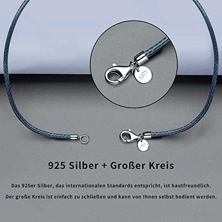 Viwind Lederkette für Anhänger, 2,5mm Kunstleder mit 925 Silberverschluss, dunkelgrau, 50cm DIY Unisex-Halskette – Bild 2