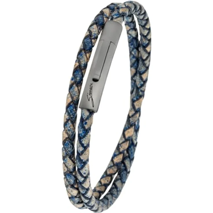 Simaru Lederarmband, 4mm geflochtenes Wickelarmband aus Echtleder mit Edelstahl Hakenverschluss, Wasserfest, Blau (39cm Länge - M) – Bild 1