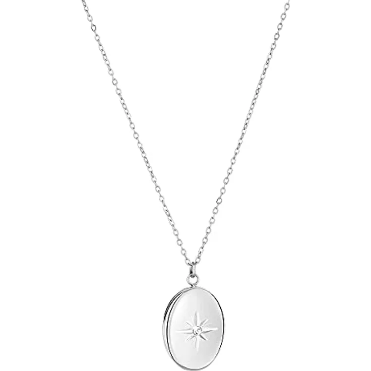 Tamaris Halskette TJ-0095-N-50, Edelstahl Medaillon-Ankerkette mit 45 cm Länge und 5 cm Verlängerung, Silber