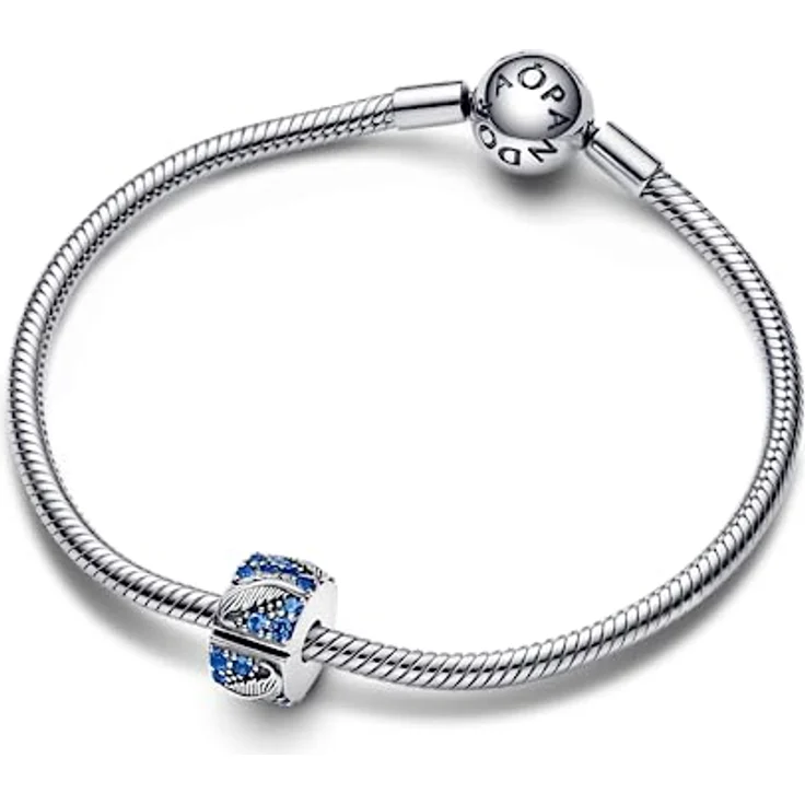 PANDORA Geschwungene Feder & Pavé-Clip, Sterling-Silber mit Cubic Zirkonia, Silber-Blau, aus der Moments Kollektion, 792552C01 – Bild 4