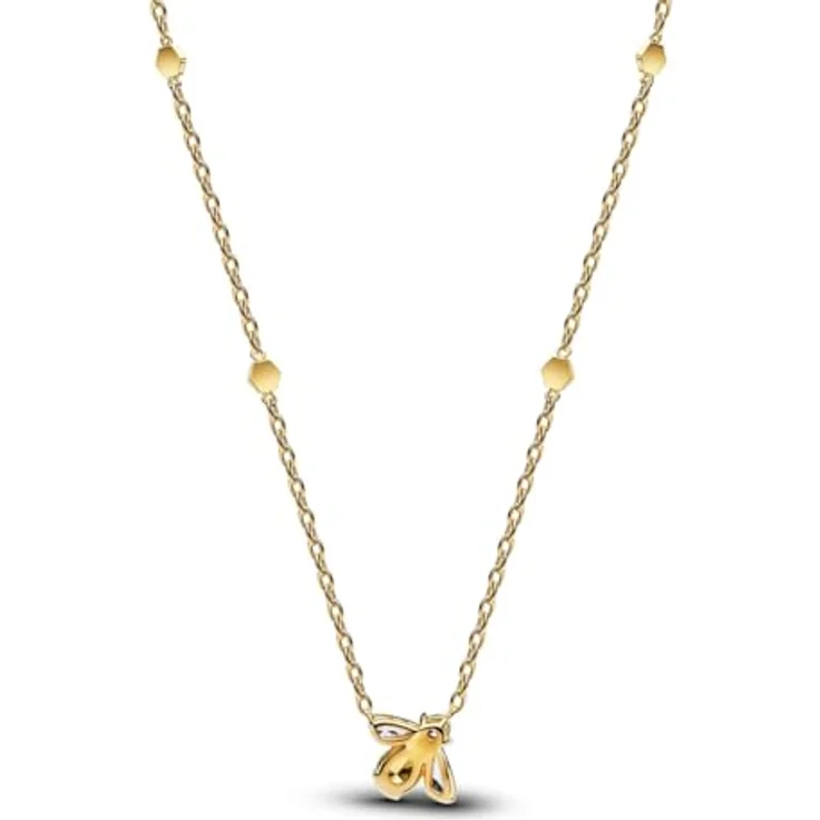 PANDORA Damen-Halskette Honigbiene, goldfarbene Ankerkette mit Zirkonia-Steinen und Karabinerverschluss – Bild 3