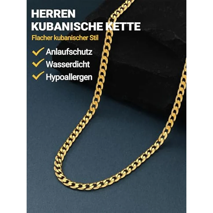 PROSTEEL Halskette Herren Panzerkette 61CM, 4MM, Gold, Edelstahl, klassisches Miami Design, wasserdicht, robust – Bild 3