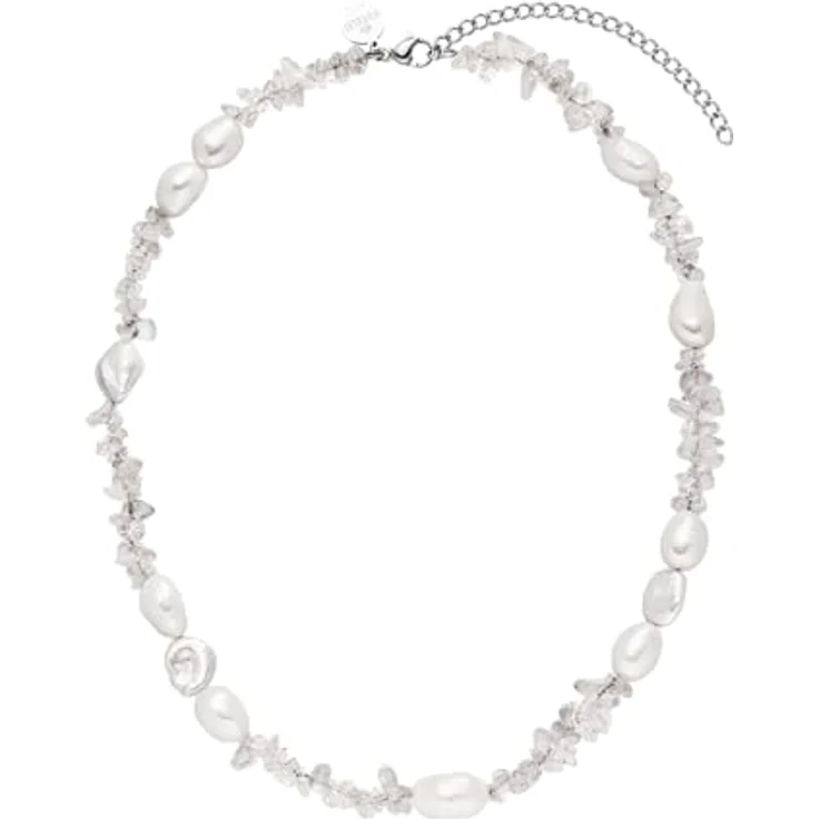 Purelei Crystal Wave Kette mit Keshi-Perlen und Bergkristallen, 18K vergoldet, verstellbar 40-45 cm, Silber – Bild 1