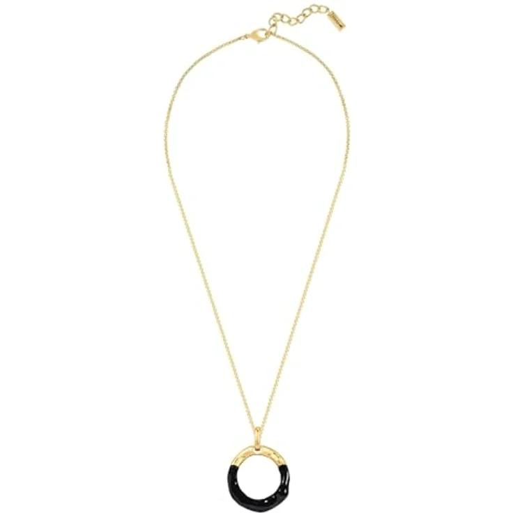 Yokoamii Damen Kette gelbvergoldet 14 Karat mit schwarzer Emaille, 65 cm verstellbar, Modeschmuck mit Anhänger – Bild 3