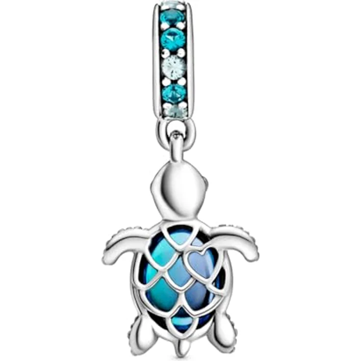Pandora Charm-Einhänger Murano Glass Sea Turtle Dangle Charm, 925er Silber mit blauer Glasperle und bunten Schmuckkristallen – Bild 2