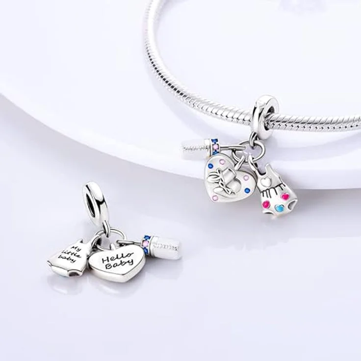 TINSLO Charm Anhänger Damen 925 Sterling Silber mit Zirkonia-Steinen, kompatibel mit Pandora Armband und Halskette, geeignet für europäische Charms – Bild 2