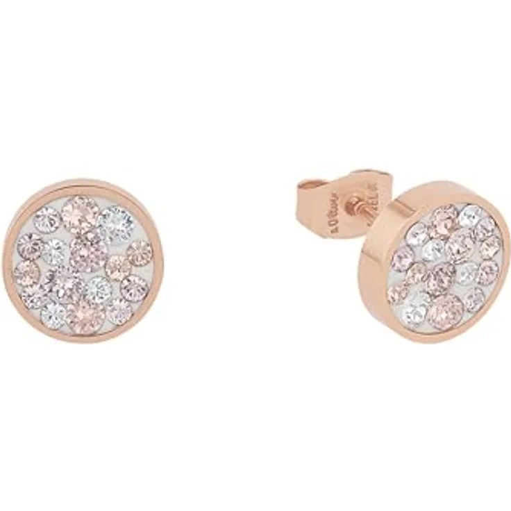 s.Oliver Ohrringe für Damen, Kristall von Swarovski in Apricot, Edelstahl mit IP Rose Beschichtung, 10x10 mm