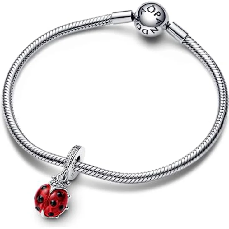 PANDORA Roter Marienkäfer Charm-Anhänger, Sterling-Silber mit schwarzer Emaille und Pavé-Verbindungsring, Moments Kollektion, 792571C01 – Bild 3