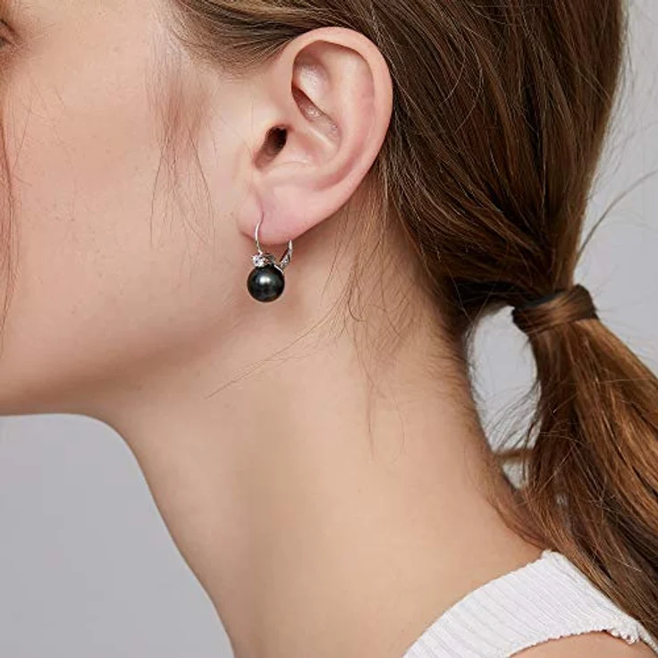 Miaofu Schwarz Perlen Ohrringe Damen Hängend, S925 Sterling Silber mit 5A Cubic Zirconia, hypoallergen – Bild 2