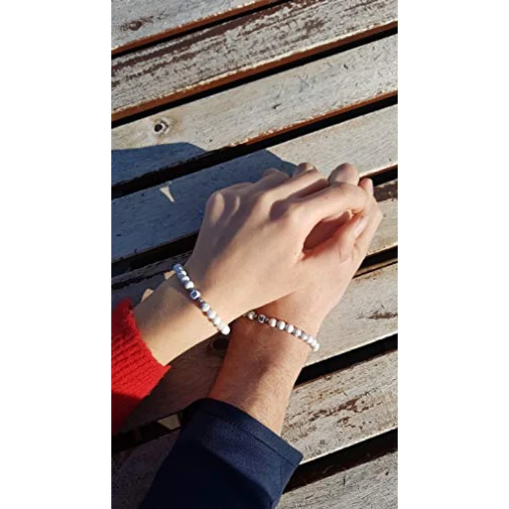 BERGERLIN Buchstaben Armband Weiss, Partner Armband aus echtem Magnesit, elastisch für Handgelenksumfang 16-20 cm, Buchstabe W – Bild 4
