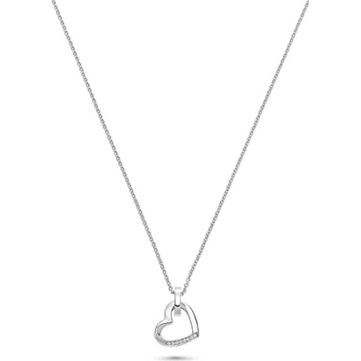 JETTE TWISTED HEART, Silberkette aus 925er rhodiniertem Silber mit 8 Zirkonia, Herzanhänger, 45 cm mit 3 cm Verlängerung – Bild 2
