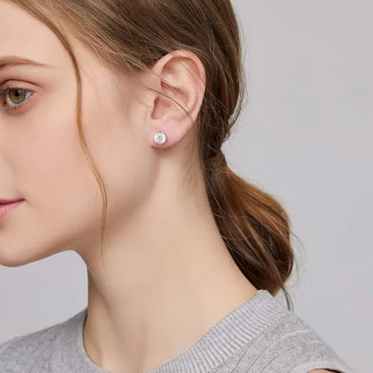 Jiahanzb Ohrstecker Damen Herren 925 Sterling Silber, 8mm Zirkonia Diamant Ohrstecker in Silber, für Hochzeiten und Partys – Bild 3