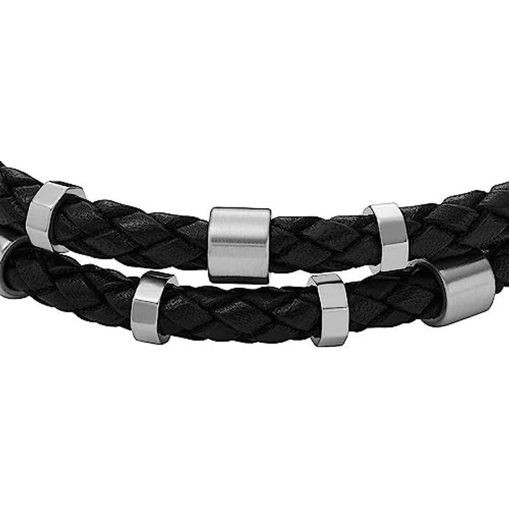Fossil Herren-Armband Leather Essentials, Schwarzes Lederarmband, Länge: 256mm, Breite: 13.7mm, JF04473040, Edelstahlverschluss, Silberfarben, Poliert – Bild 4