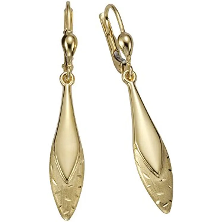 Fascination by Ellen K. Damen-Hängeohrringe 9 k (375) Gelbgold, edel bearbeitete Oberfläche, sehr leicht, angenehmer Tragekomfort, wunderschönes Funkeln