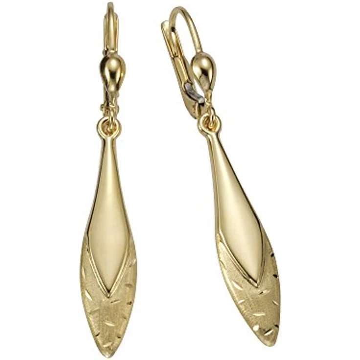 Fascination by Ellen K. Damen-Hängeohrringe 9 k (375) Gelbgold, edel bearbeitete Oberfläche, sehr leicht, angenehmer Tragekomfort, wunderschönes Funkeln – Bild 1