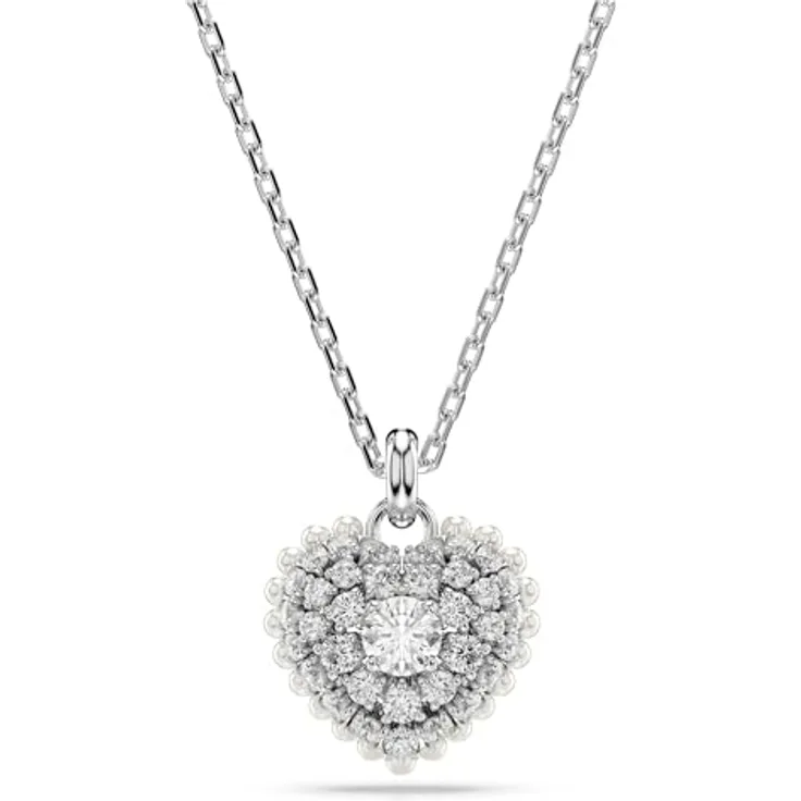Swarovski Idyllia Herz-Anhänger, Rhodinierte Damenhalskette mit Swarovski Kristallen, Weiß