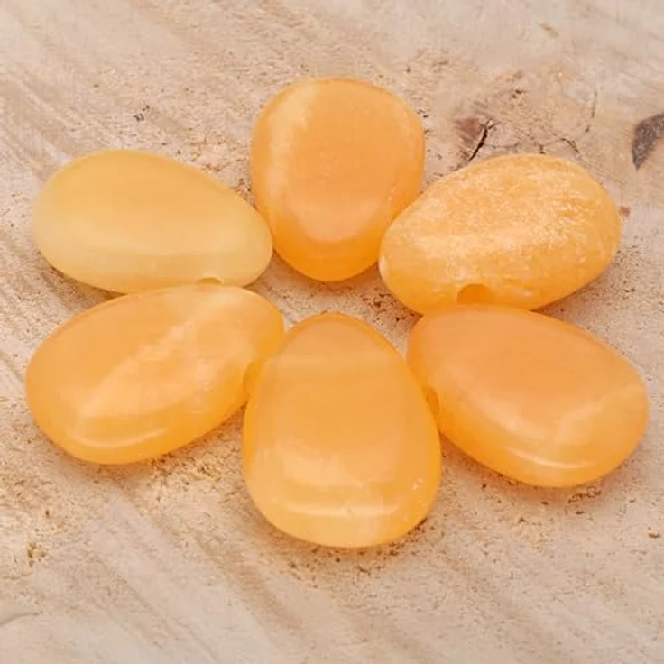 Lebensquelle Plus Tropfen Anhänger Set, Echter Orangencalcit mit Baumwollband und Edelsteinkarte, individuell einstellbar – Bild 2