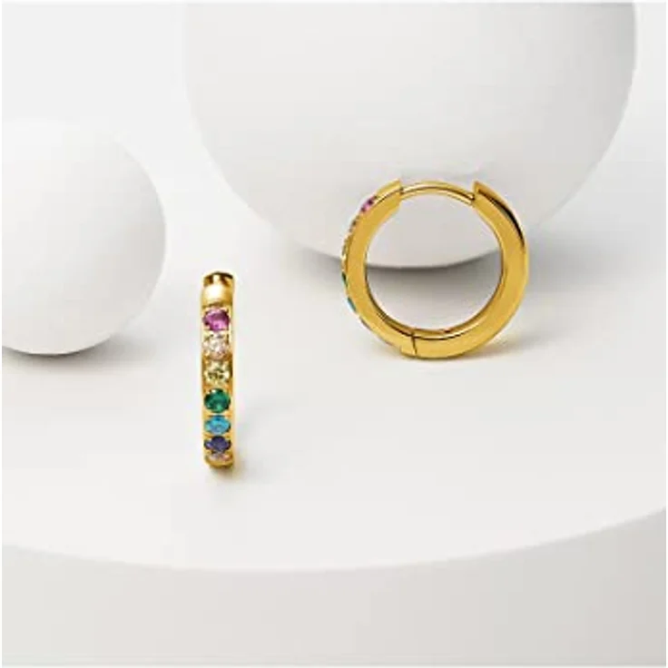 FAVS Damen-Creolen aus Edelstahl mit 14 Zirkonia, One Size, Gelbgold 32024346 – Bild 2