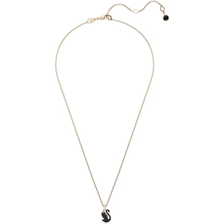 Swarovski Swan Anhänger, Rosé Vergoldete Damenhalskette mit Schwan-Motiv und Schwarzen Swarovski Kristallen im Pavé-Design – Bild 2