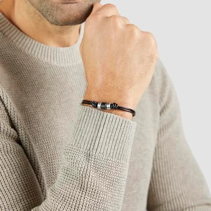 s.Oliver Herren Armband aus Echtleder mit Edelstahldetails, klassisch in schwarz/silber, 22 cm mit Karabiner-Verschluss – ideal als Geschenkidee – Bild 3