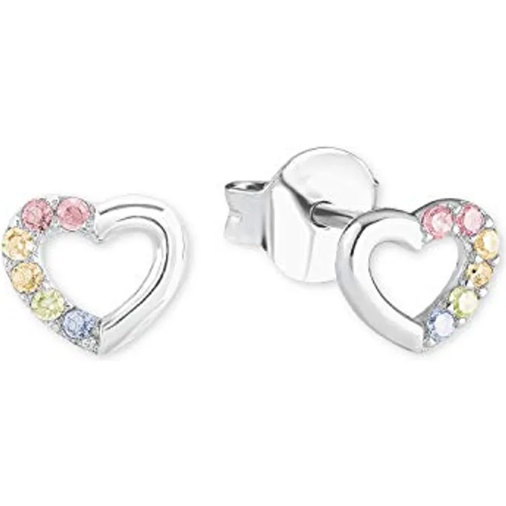 Prinzessin Lillifee Herz Ohrstecker, 925er Sterling Silber mit Zirkonia in Rainbow-Look, 6 mm
