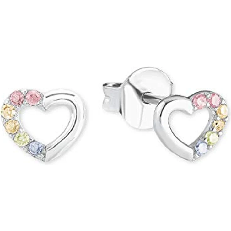 Prinzessin Lillifee Herz Ohrstecker, 925er Sterling Silber mit Zirkonia in Rainbow-Look, 6 mm – Bild 1