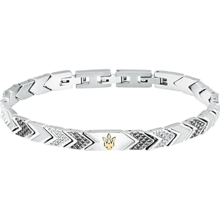 Maserati Herrenarmband ICONIC Kollektion, aus Stahl mit Fischgrätmuster, 18+3,5 cm, Clipverschluss, mit 2 Jahren Garantie