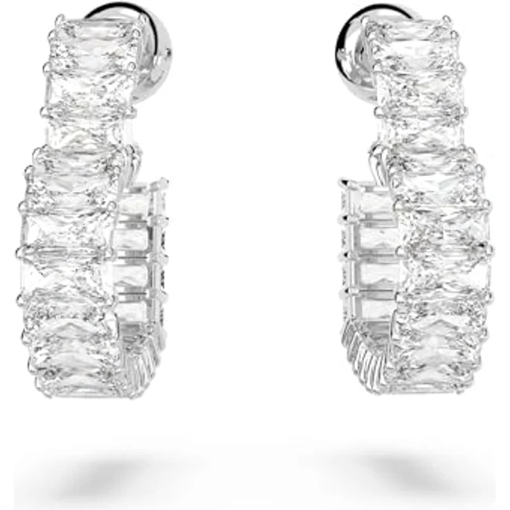 Swarovski Matrix Kreolen, Rhodinierte Ohrringe mit Herz-Motiv und Baguette-schliff, Strahlende Swarovski Kristalle – Bild 2