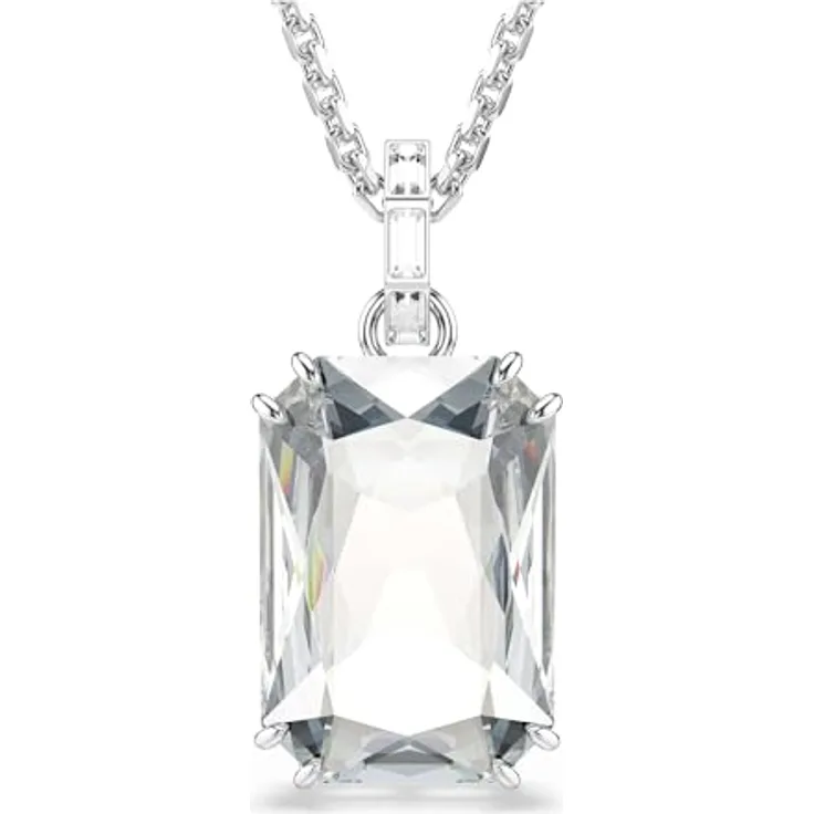 Swarovski Millenia Anhänger, Rhodinierte Damenhalskette mit klarem Kristallelement im Oktagon-Schliff und kanalgefassten Kristallen, Länge: 65-75 cm