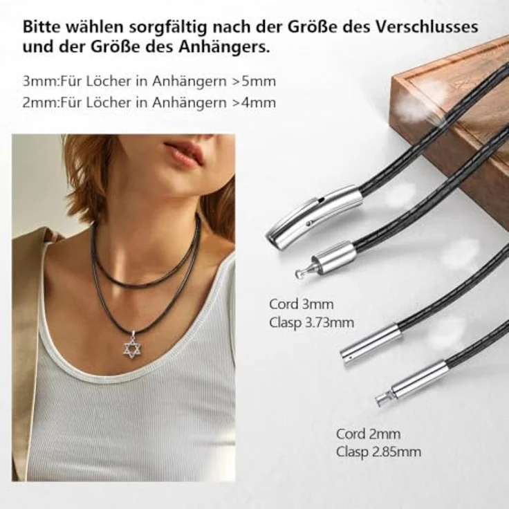 Berry Only 3MM 41CM Kunstleder Halskette Herren, Geflochtene schwarze Lederkette mit 316L Edelstahl Druckknopfverschluss, Geschenkkarton inkludiert – Bild 3