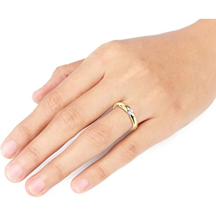 Nenalina Damen Verlobungsring Silber 925, vergoldet mit 4 mm weißem Cubic Zirkonia, Anlaufgeschützt, Hochglanzpoliert – Bild 3