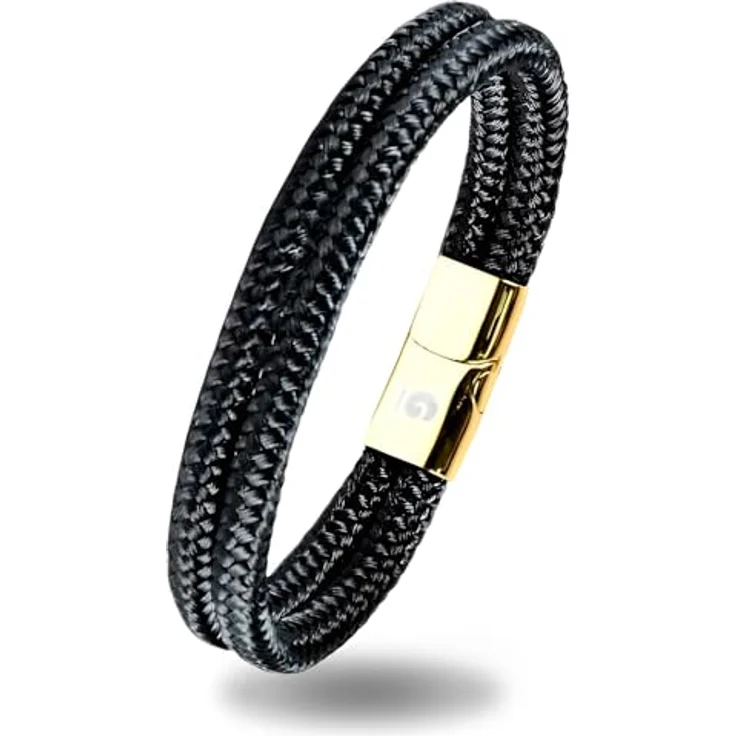 Galeara Noa Premio, Segeltau Armband geflochten mit Magnetverschluss, Schwarz-Gold, 185 mm – Bild 1
