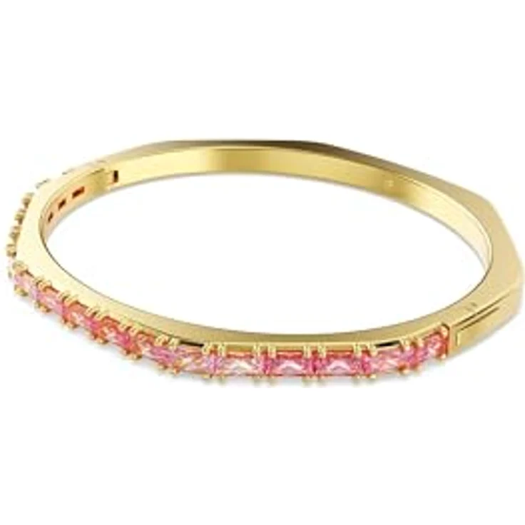 Swarovski Matrix Armreif, Vergoldeter Damenarmreif mit rosafarbenen Zirkonia im Baguette-Schliff, 17 cm lang, 0.4 cm breit – Bild 2