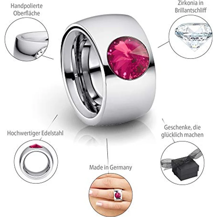 Heideman Damen-Ring coma 14, Hochglanzpolierter Edelstahlring mit Zirkonia, 10mm, rosé, Größe 58 (18.5) – Bild 3