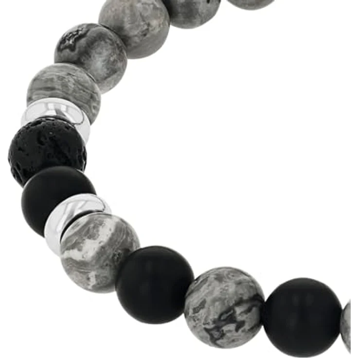 Amor Herren Armband aus Edelstahl mit Jaspis, 19 cm, Schwarz, in Schmuck Geschenk Box, 2040294 – Bild 3