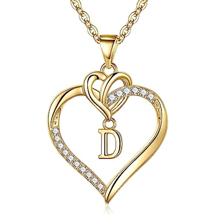 TINGN Herz Initialkette mit Buchstaben, Damen Halskette in Gold, 14 Karat vergoldet mit zierlichem Herzanhänger, personalisiertes Geschenk für Frauen und Mädchen, 45 cm + 5 cm Verlängerung – Bild 1