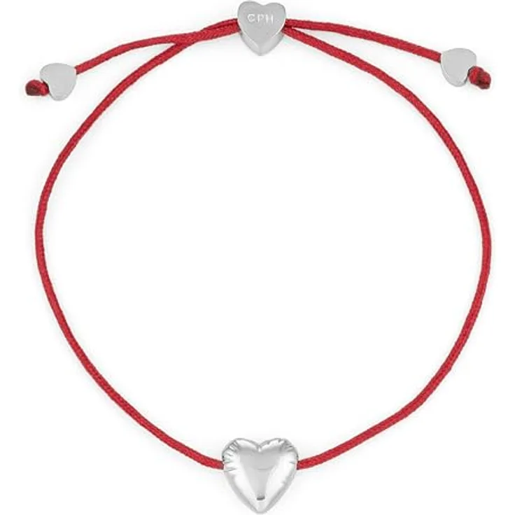 COPENHAGEN STUDIOS Bracelet Balloon Hearts, Damenarmband mit stufenlos verstellbarem Nylonband, herzförmiger Edelstahlanhänger in burgundy und silber