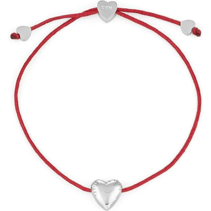COPENHAGEN STUDIOS Bracelet Balloon Hearts, Damenarmband mit stufenlos verstellbarem Nylonband, herzförmiger Edelstahlanhänger in burgundy und silber – Bild 1