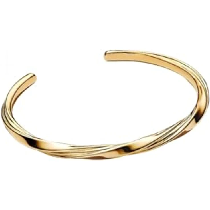 PANDORA Verdrehter Offener Armreif, 14 Karat vergoldet, aus der Essence Kollektion, Länge: 17,5 cm, handgefertigt mit abwechselnd polierter Oberfläche und gerillten Linien – Bild 1