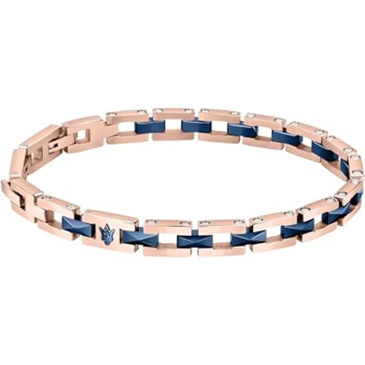 Maserati Armband JM422ATZ15, Edelstahl und Keramik in IP-Rosé mit blauen Akzenten, markanter Dreizackverschluss – Bild 1