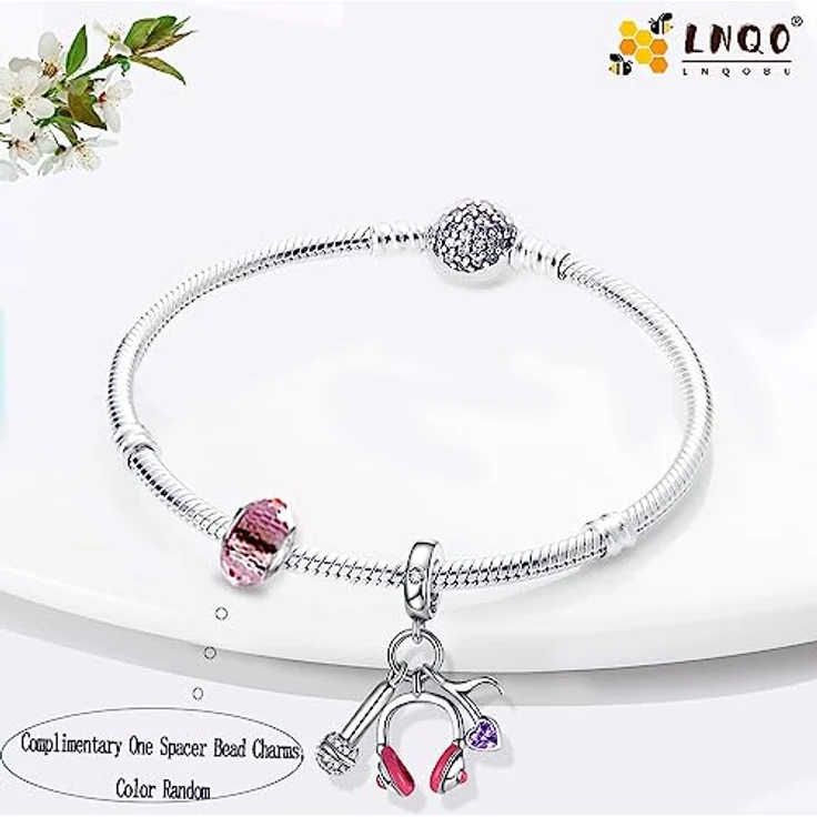 LNQOBU Silber 925 Charms Anhänger für Armbänder, kompatibel mit Pandora, inkl. Spacer Beads, Lochgröße 4,5-5mm – Bild 2