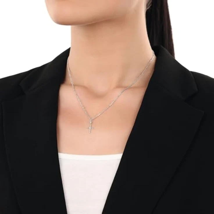 Amor Motivanhänger Kreuz, 925 Sterling Silber Damen Anhänger mit Zirkonia, 1,8 cm, Weiß, kommt in Schmuck Geschenk Box – Bild 4