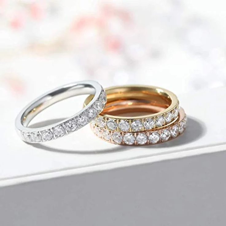 Zakk Eternity Ring, 3mm Titan Ewigkeitsring mit Zirkonia, Silber-halb, Größe 51 (16.2) – Bild 3