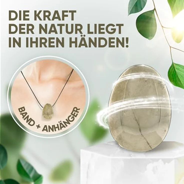 PURAJA Edelstein Anhänger Pyrit, Kristall Kette mit Tropfen Anhänger und Kordband, Premium Heilstein für Glück und Meditation – Bild 3