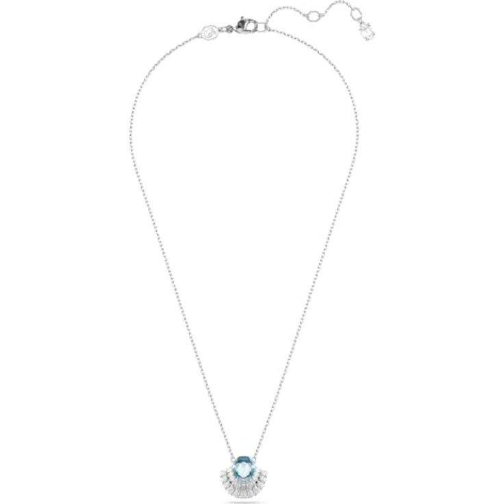 Swarovski Idyllia, Rhodinierte Damenhalskette mit Blaue Muschel-Anhänger und Strahlenden Swarovski Kristallen – Bild 2