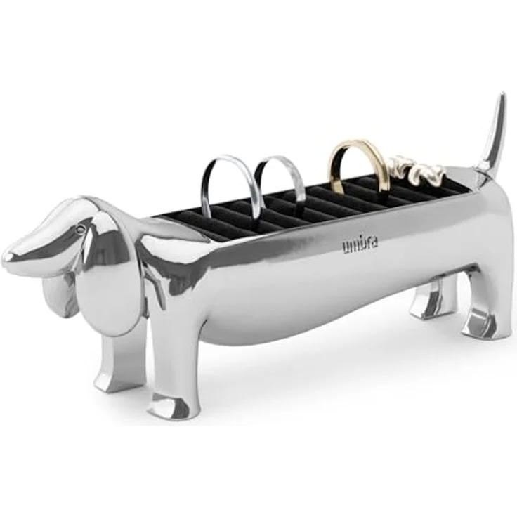 Umbra Dachsie Ringhalter Schmuckaufbewahrung für bis zu 10 Ringe, Chrom, niedliches Dackeldesign mit Ringpolsterung – Bild 1
